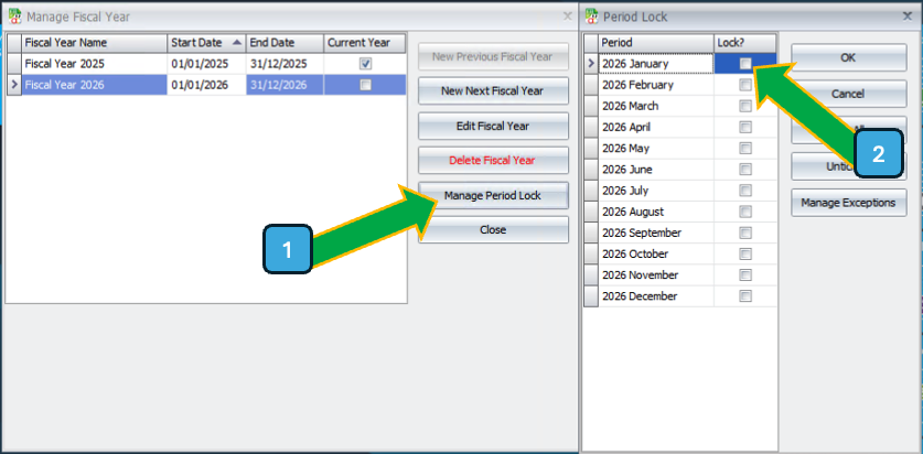 AutoCount Manage Fiscal Year Settings